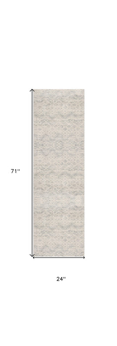 2' X 3' Ivory Distressed Ikat Pattern Scatter Rug