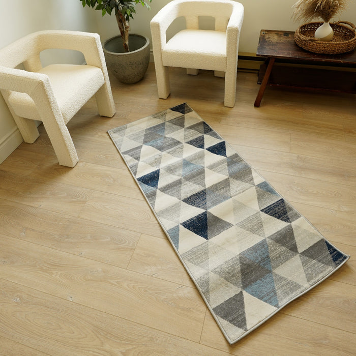 4' X 6' Navy Blue Geometric Diamond Area Rug