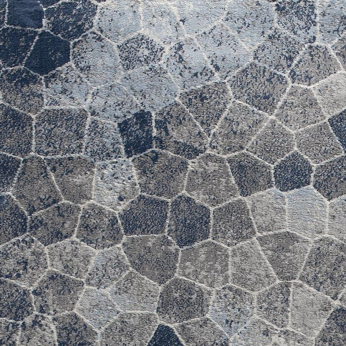 10' Blue and Ivory Geometric Cobblestone Runner Rug