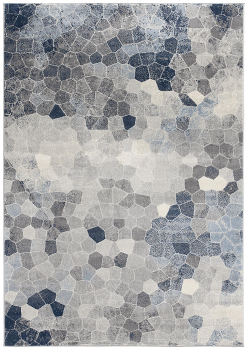 10' Blue and Ivory Geometric Cobblestone Runner Rug