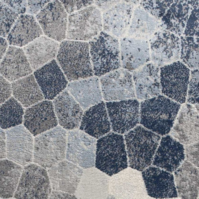 10' Blue and Ivory Geometric Cobblestone Runner Rug