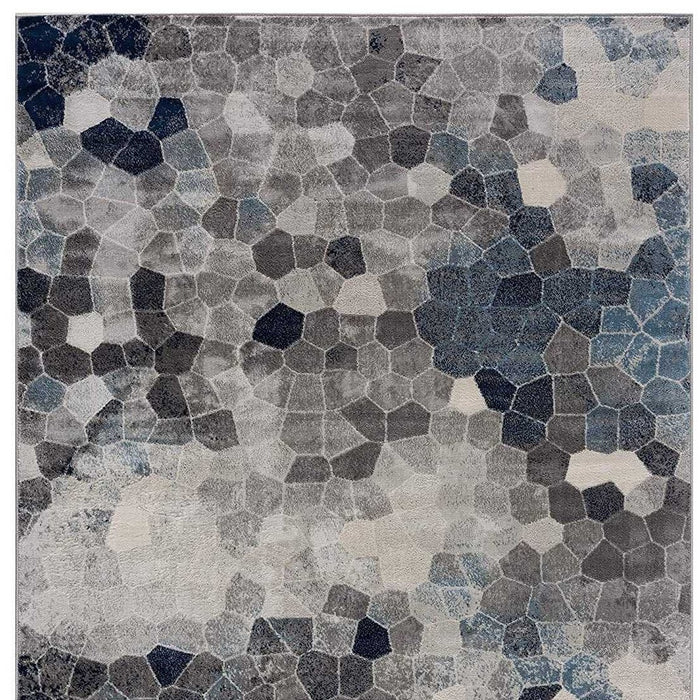 10' Blue and Ivory Geometric Cobblestone Runner Rug