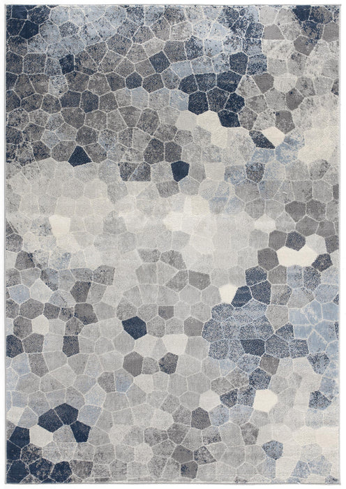 10' Blue and Ivory Geometric Cobblestone Runner Rug