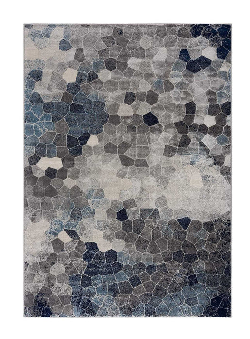 10' Blue and Ivory Geometric Cobblestone Runner Rug