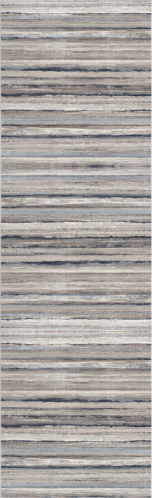 10' Blue and Beige Striped Distressed Runner Rug