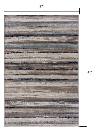 10' Blue and Beige Striped Distressed Runner Rug