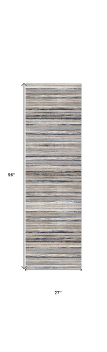 10' Blue and Beige Striped Distressed Runner Rug