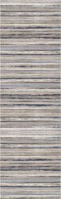 10' Blue and Beige Striped Distressed Runner Rug