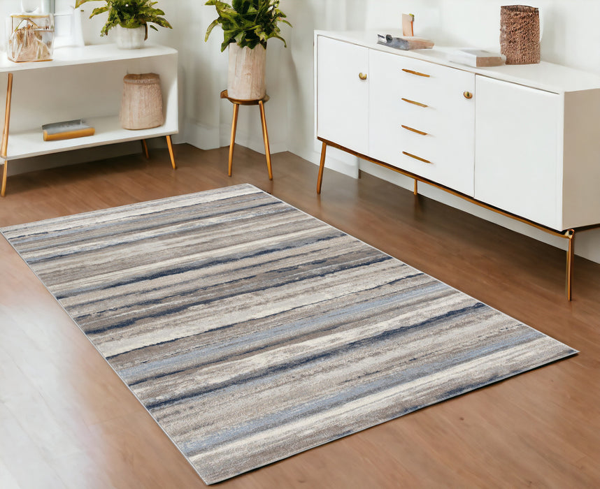 10' Blue and Beige Striped Distressed Runner Rug