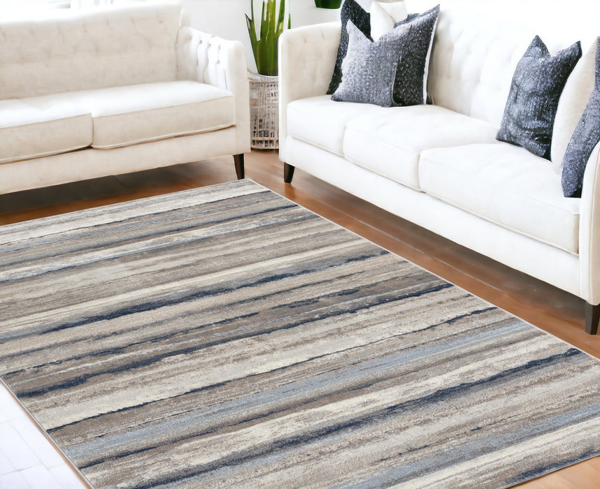 10' Blue and Beige Striped Distressed Runner Rug