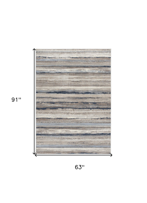 10' Blue and Beige Striped Distressed Runner Rug