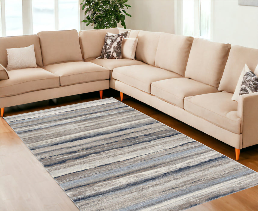 10' Blue and Beige Striped Distressed Runner Rug