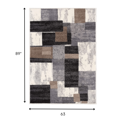 8' X 11' Gray Black and Brown Geometric Shag Power Loom Area Rug