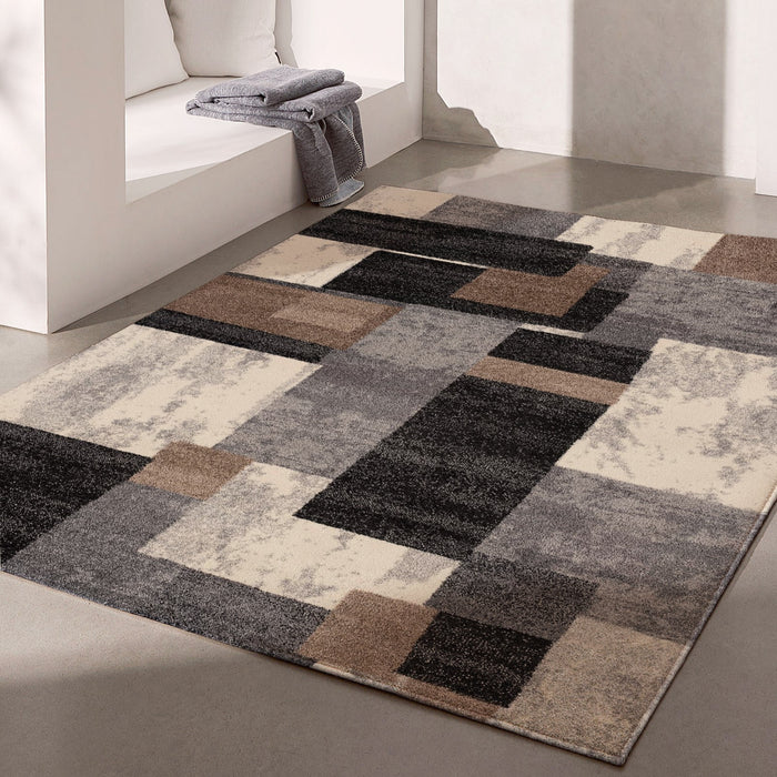 8' X 11' Gray Black and Brown Geometric Shag Power Loom Area Rug