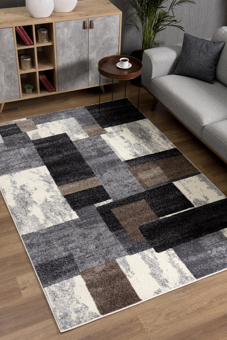 8' X 11' Gray Black and Brown Geometric Shag Power Loom Area Rug