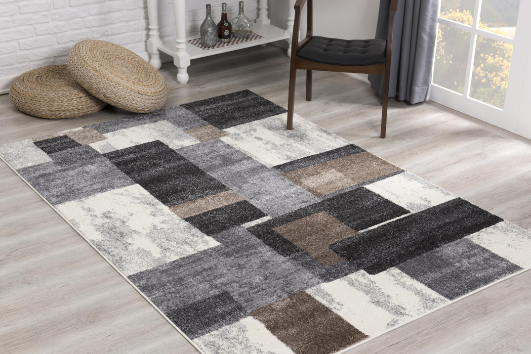 8' X 11' Gray Black and Brown Geometric Shag Power Loom Area Rug