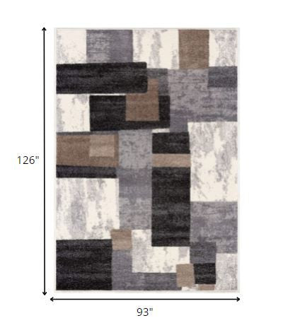 8' X 11' Gray Black and Brown Geometric Shag Power Loom Area Rug