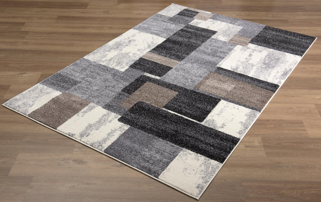 8' X 11' Gray Black and Brown Geometric Shag Power Loom Area Rug