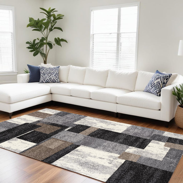 8' X 11' Gray Black and Brown Geometric Shag Power Loom Area Rug