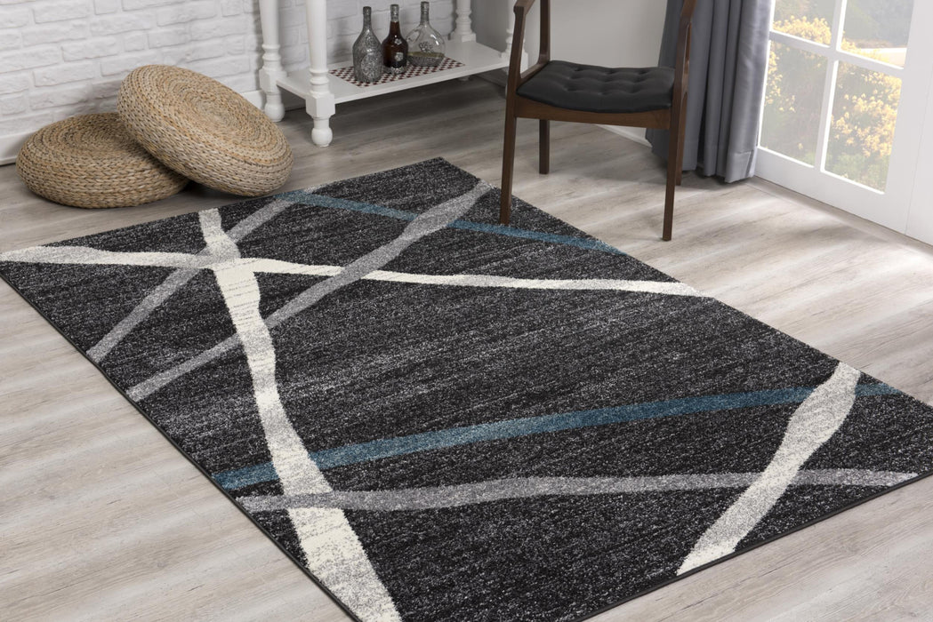 7' X 9' Distressed Black And Gray Abstract Area Rug