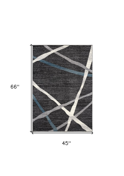 7' X 9' Distressed Black And Gray Abstract Area Rug