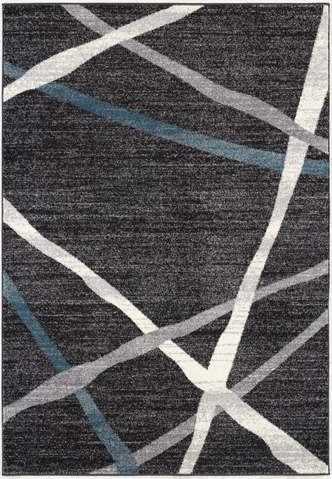 7' X 9' Distressed Black And Gray Abstract Area Rug