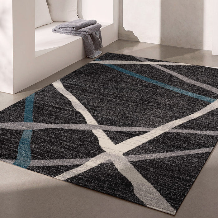 7' X 9' Distressed Black And Gray Abstract Area Rug