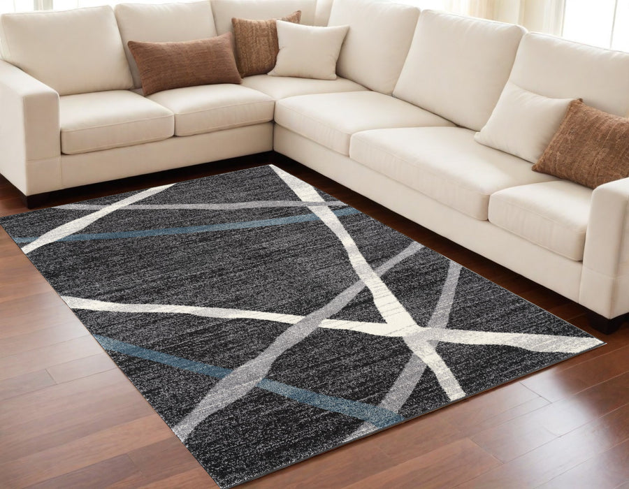 7' X 9' Distressed Black And Gray Abstract Area Rug