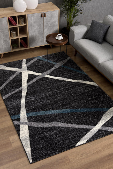 7' X 9' Distressed Black And Gray Abstract Area Rug