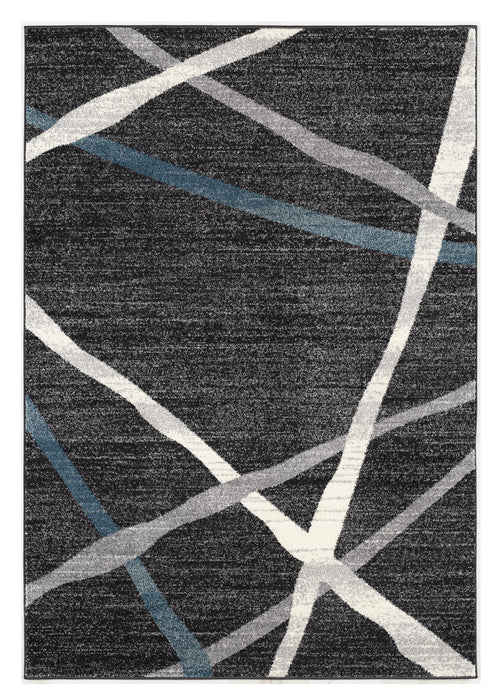 7' X 9' Distressed Black And Gray Abstract Area Rug