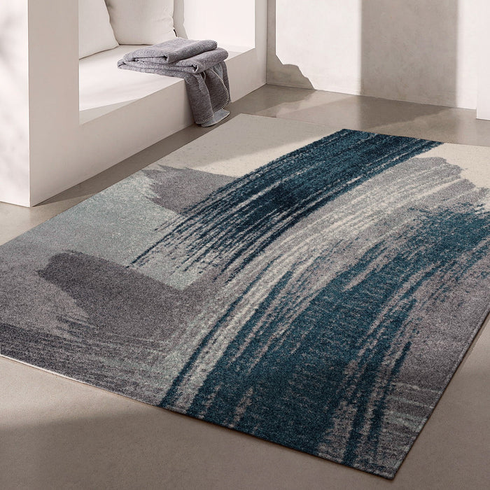 4' X 6' Blue and White Abstract Shag Power Loom Area Rug