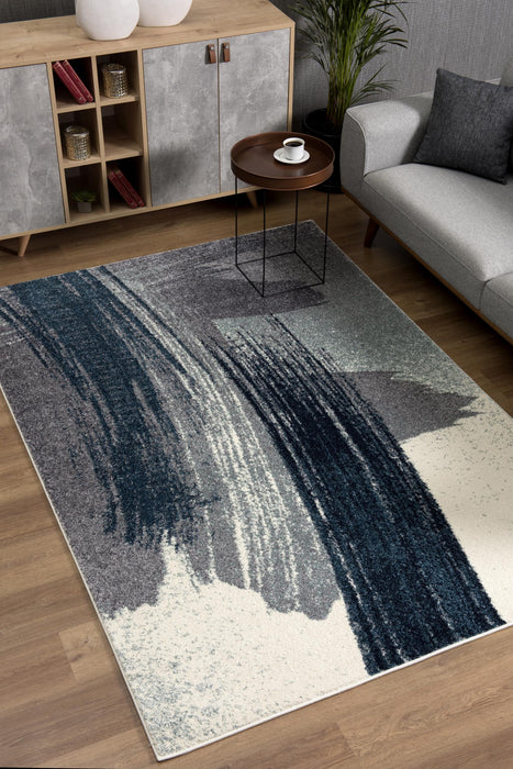 4' X 6' Blue and White Abstract Shag Power Loom Area Rug