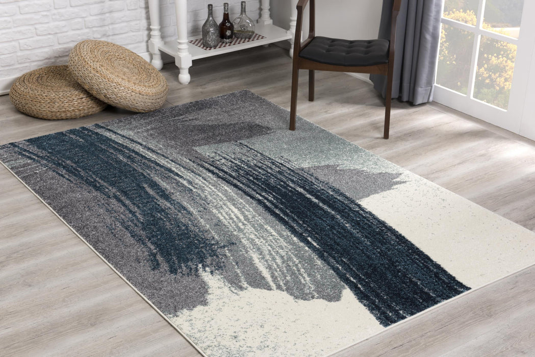 4' X 6' Blue and White Abstract Shag Power Loom Area Rug