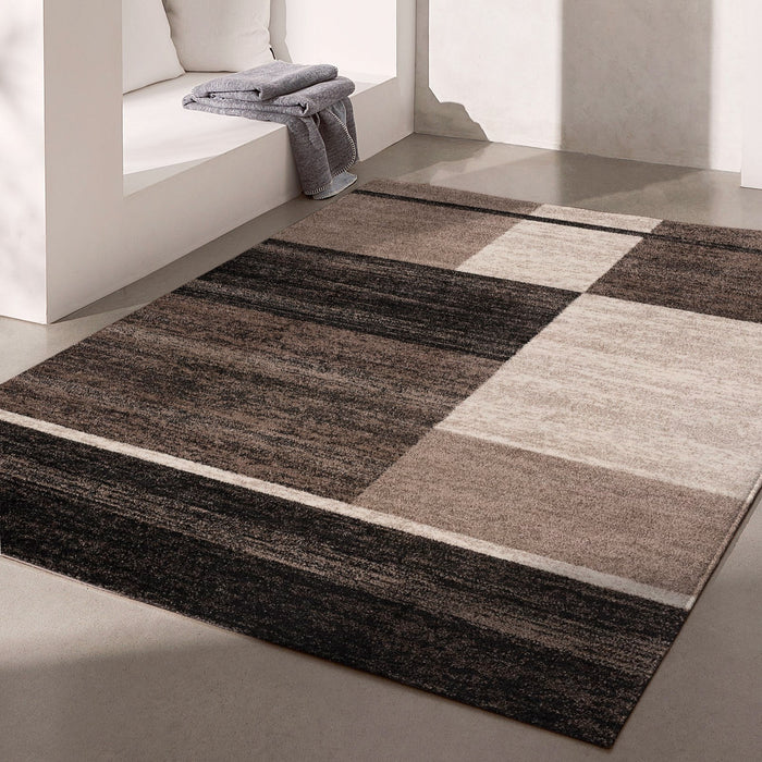 4' X 6' Brown And Beige Abstract Blocks Area Rug