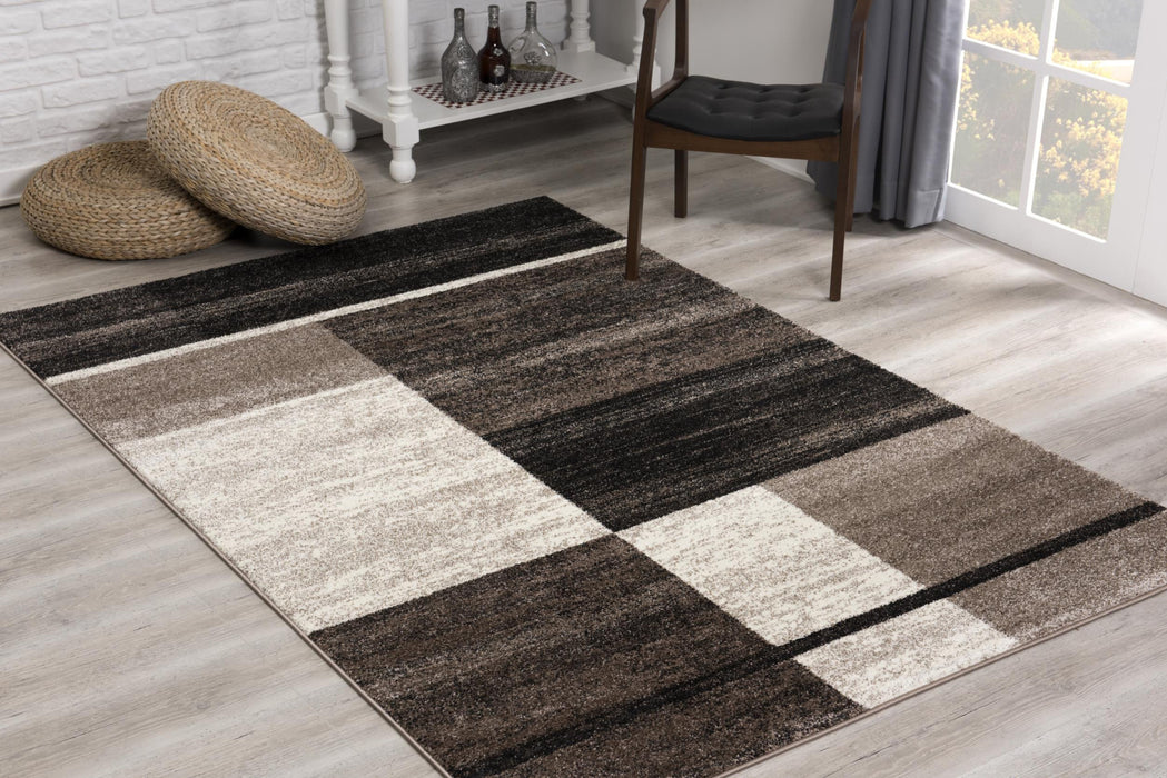 4' X 6' Brown And Beige Abstract Blocks Area Rug