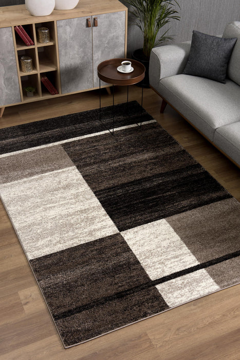 4' X 6' Brown And Beige Abstract Blocks Area Rug