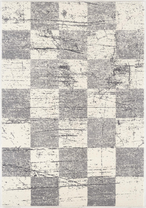 8' X 11' White And Gray Checkered Area Rug