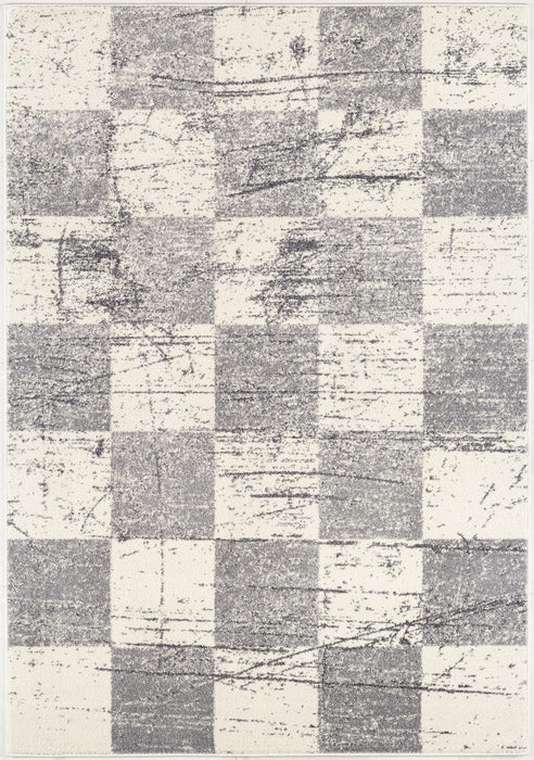 8' X 11' White And Gray Checkered Area Rug