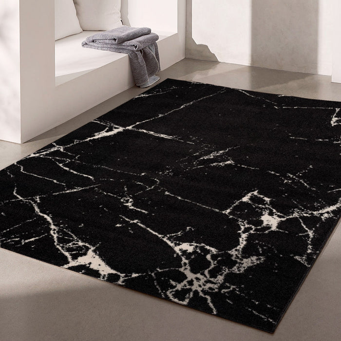 8' X 11' Black And White Abstract Breakage Area Rug