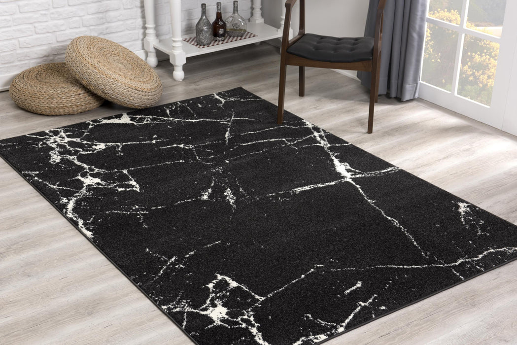 8' X 11' Black And White Abstract Breakage Area Rug