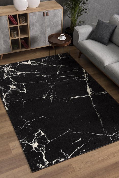 8' X 11' Black And White Abstract Breakage Area Rug