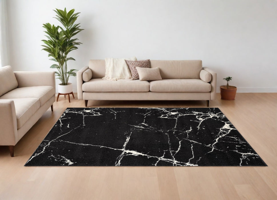 8' X 11' Black And White Abstract Breakage Area Rug