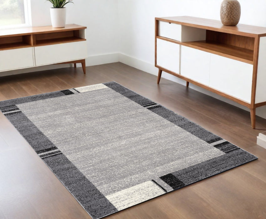 8' X 11' Gray Modern Bordered Area Rug