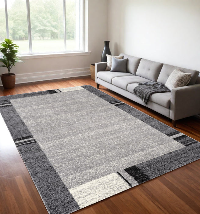 8' X 11' Gray Modern Bordered Area Rug