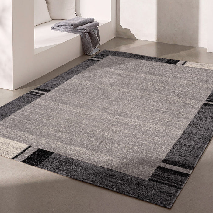 8' X 11' Gray Modern Bordered Area Rug