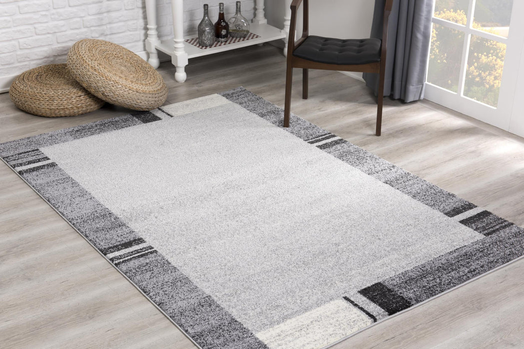 8' X 11' Gray Modern Bordered Area Rug