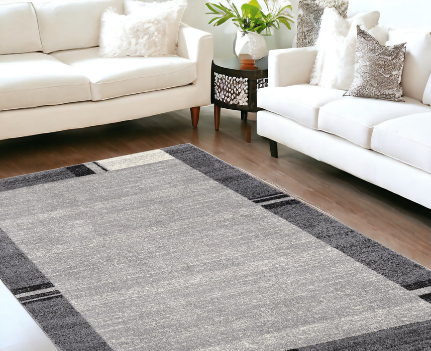 8' X 11' Gray Modern Bordered Area Rug