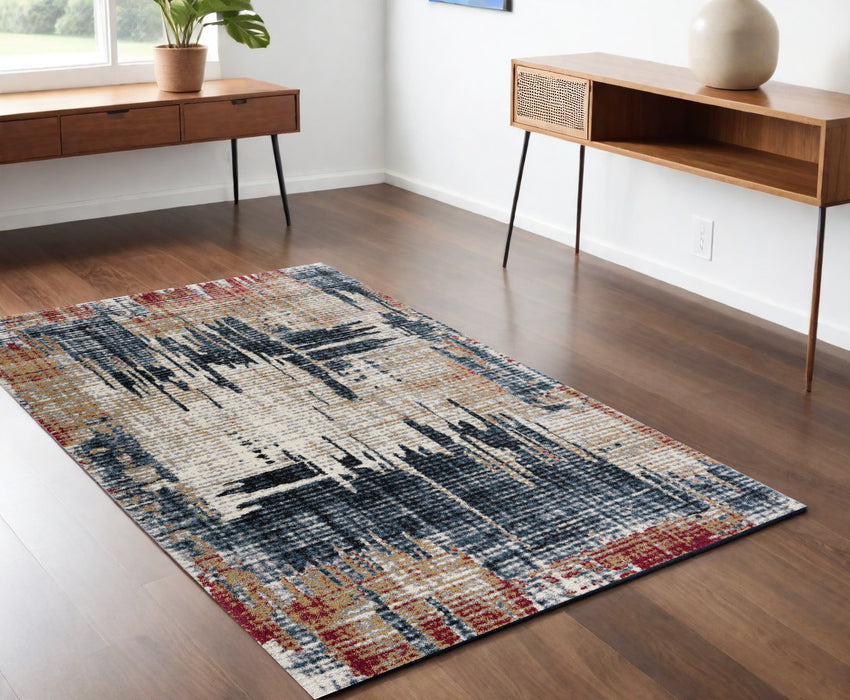 8' X 11' Blue And Ivory Abstract Area Rug