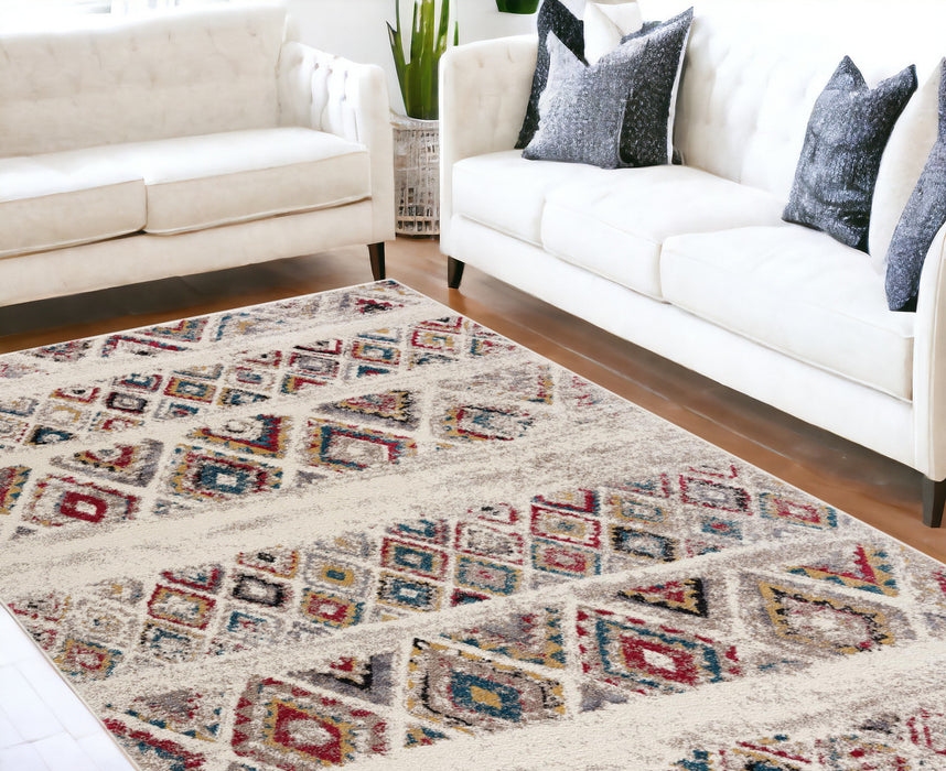 8' X 11' Cream Southwestern Area Rug