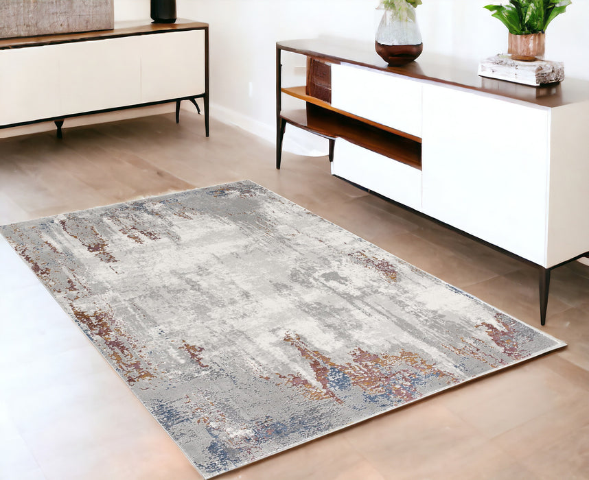 5' X 8' Gray And Ivory Modern Abstract Area Rug